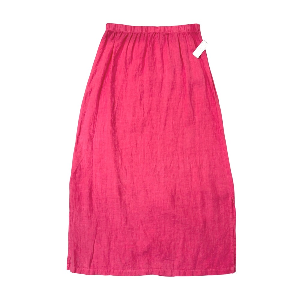 Hot Cotton by Marc Ware Pink 100% Linen Maxi Skirt Elastic Waist Side Slits L